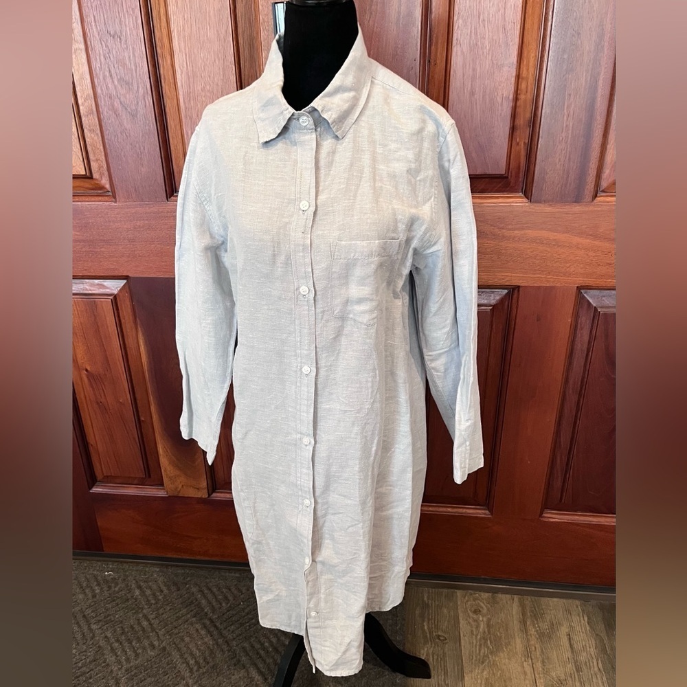 Vikolino Gray Chambray Linen Button Front Shirt Dress Lagen Look Womens Sz S/M